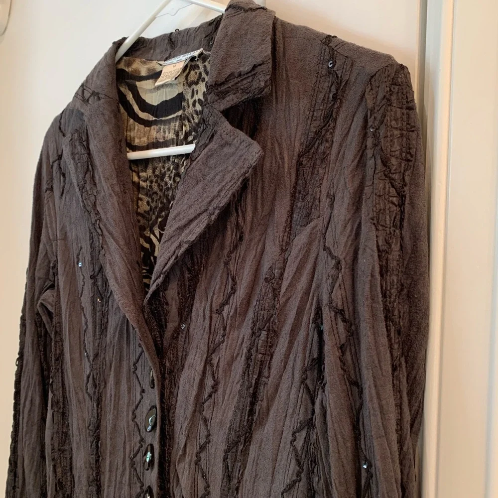 Alberto Makali Ness Black Faux Suede Sequin Blazer Jacket Size Medium